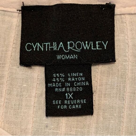 CYNTHIA ROWLEY Crochet Trimmed Sleeve Hem Linen Button Up Women 1X Petal Pink. - Picture 9 of 14